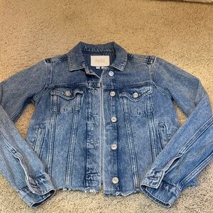 PAIGE Medium Wash Blue Denim Distressed Jacket